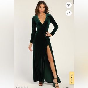 Sensational Memories Emerald Green Velvet Surplice Maxi Dress